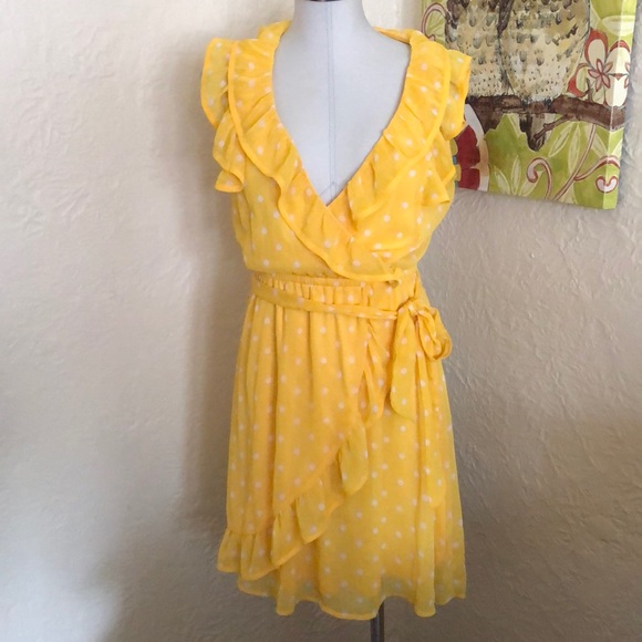 Forever 21 Yellow White Polka Dot Ruffle Dress - Picture 1 of 7
